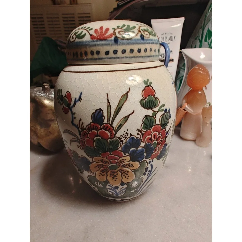 Delft De Porceleyne‎ Fles Royal Delft Hand-Painted Floral Ginger Jar 5.25
